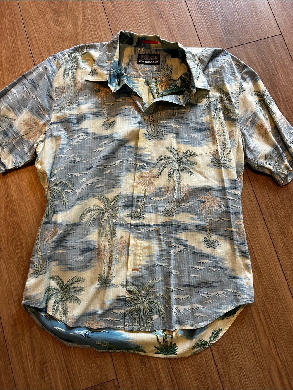 reyn spooner Blue and Tan Palm-Print Camp Shirt